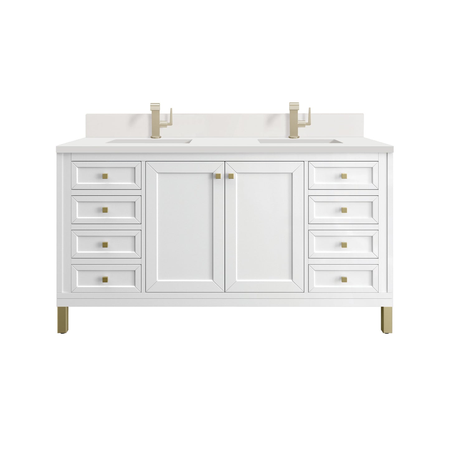 James Martin Vanities Chicago 60" Glossy White Double Vanity With Single Hole 3 cm White Zeus Top & Backsplash