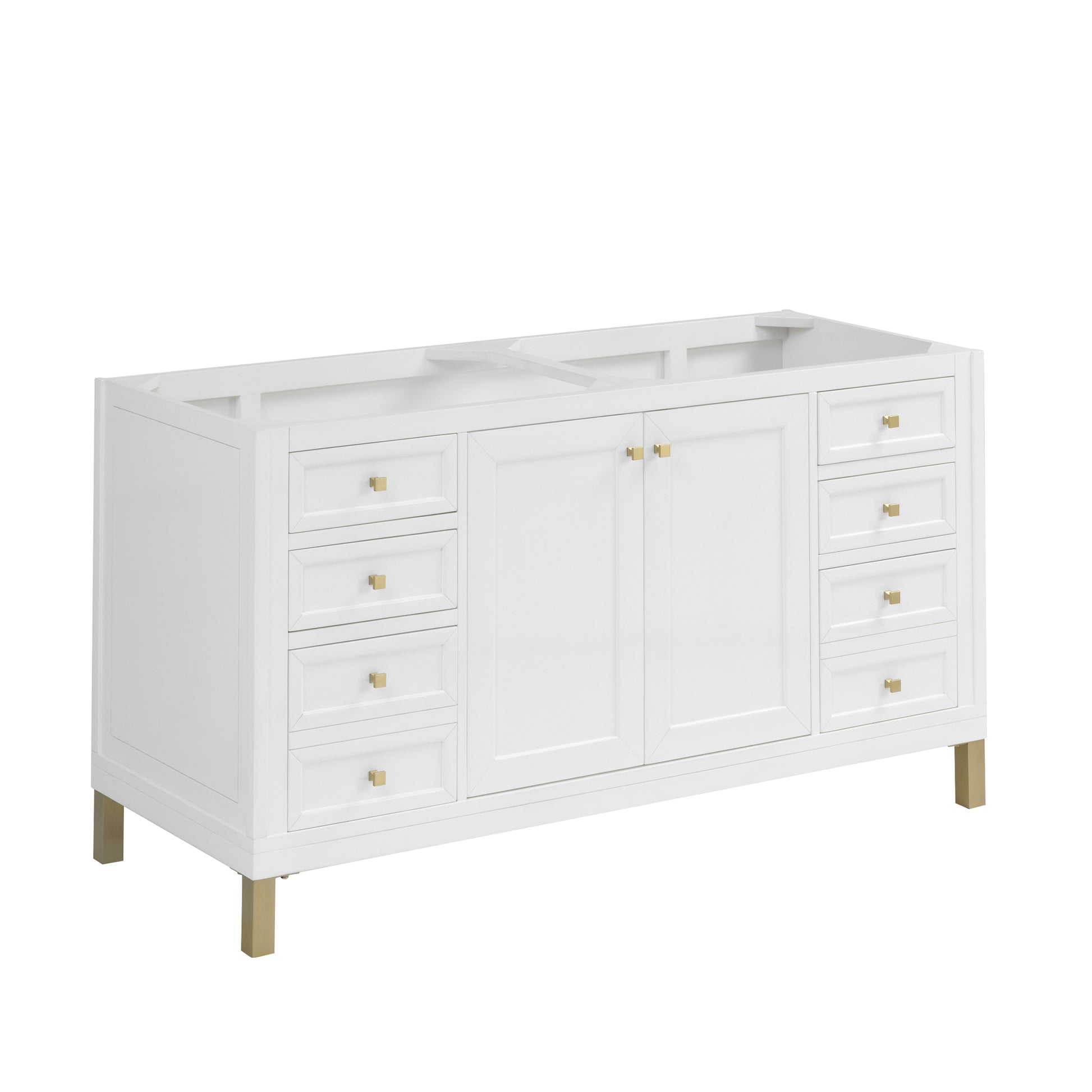 James Martin Vanities Chicago 60" Glossy White Double Vanity With Single Hole 3cm White Zeus Silestone Top and Backsplash
