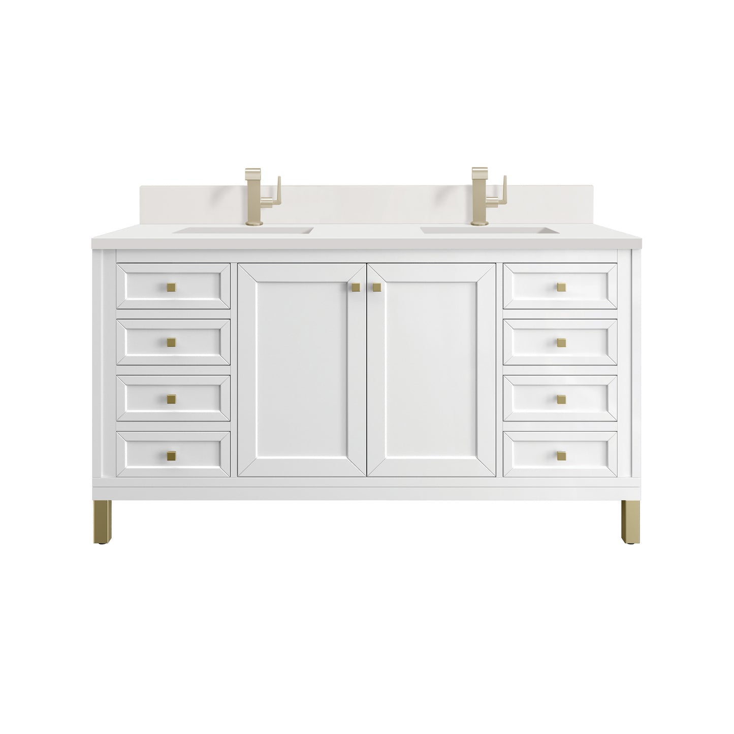 James Martin Vanities Chicago 60" Glossy White Double Vanity With Single Hole 3cm White Zeus Silestone Top and Backsplash