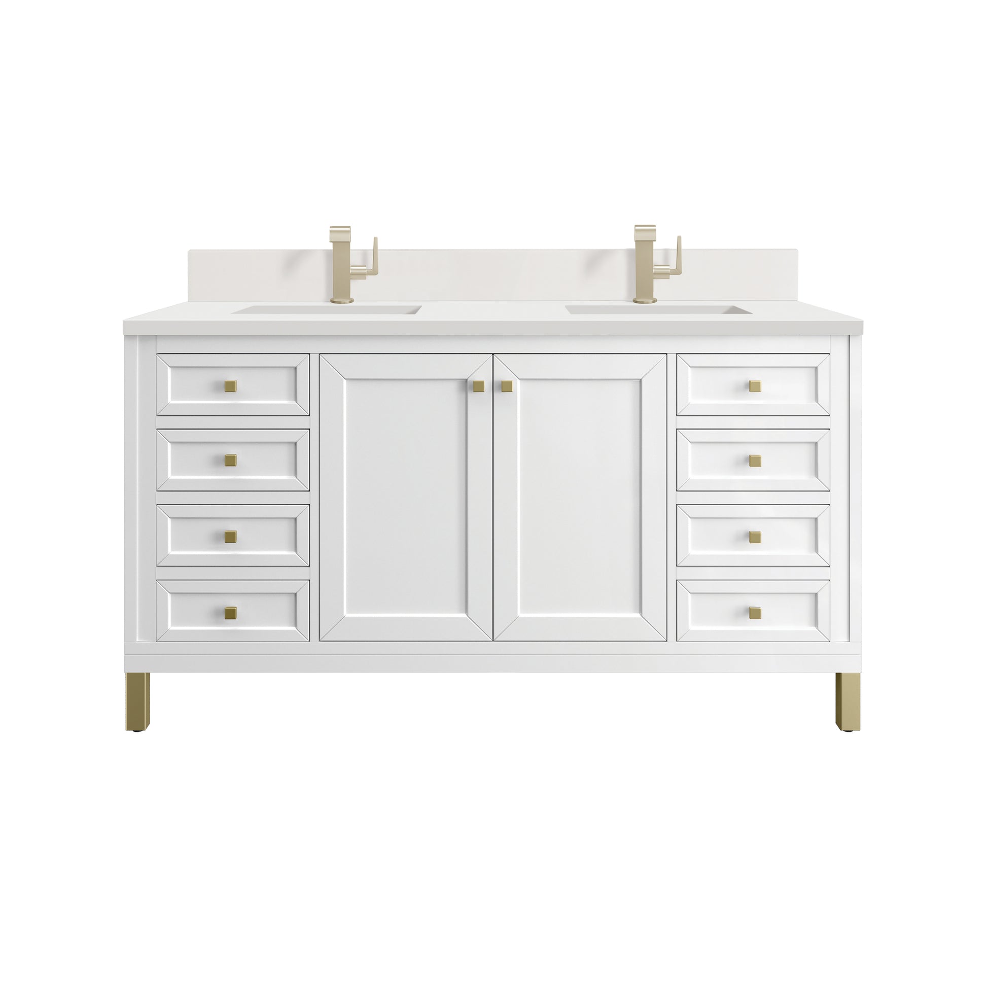 James Martin Vanities Chicago 60" Glossy White Double Vanity With Single Hole 3cm White Zeus Silestone Top and Backsplash