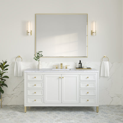 James Martin Vanities Chicago 60" Glossy White Single Vanity With 3 cm Carrara Marble Top
