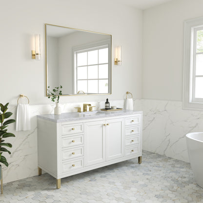 James Martin Vanities Chicago 60" Glossy White Single Vanity With 3 cm Carrara Marble Top
