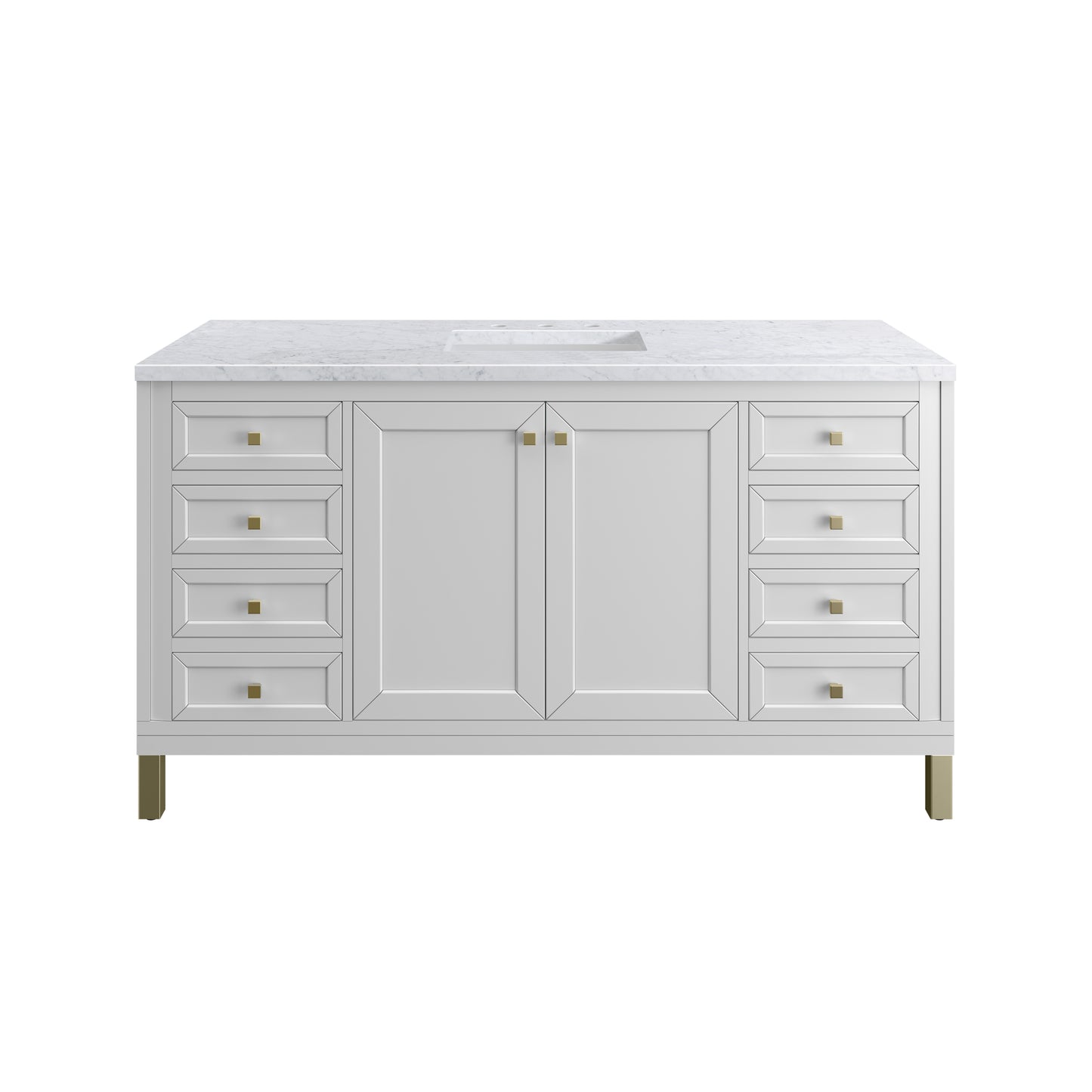 James Martin Vanities Chicago 60" Glossy White Single Vanity With 3 cm Carrara Marble Top