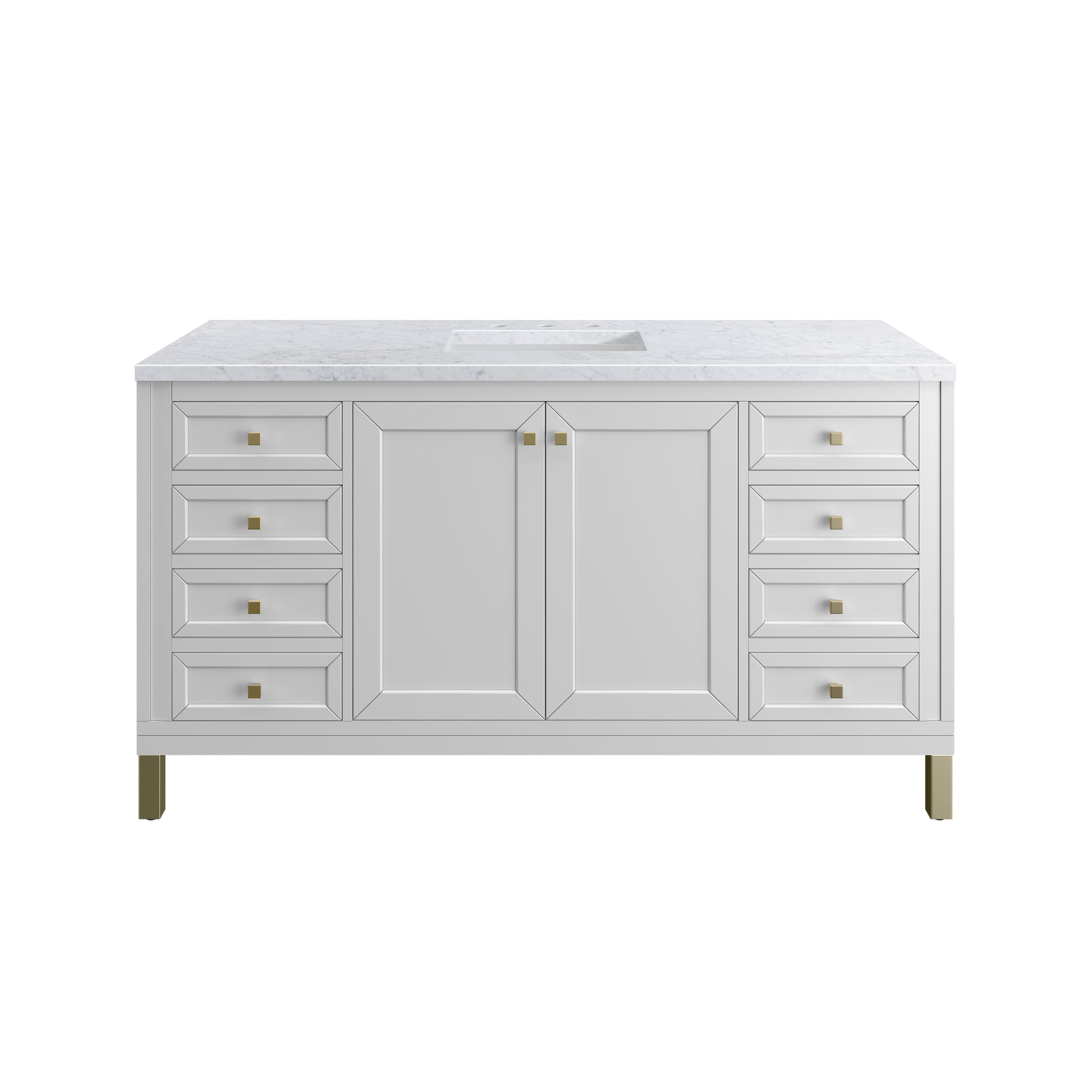 James Martin Vanities Chicago 60" Glossy White Single Vanity With 3 cm Carrara Marble Top