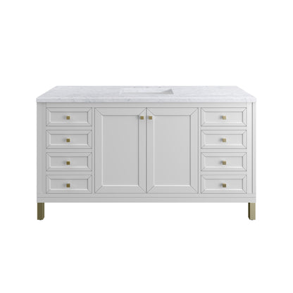 James Martin Vanities Chicago 60" Glossy White Single Vanity With 3 cm Carrara Marble Top
