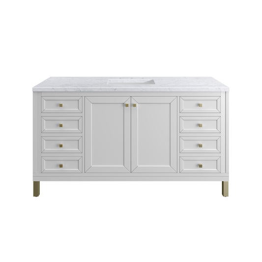 James Martin Vanities Chicago 60" Glossy White Single Vanity With 3 cm Carrara Marble Top
