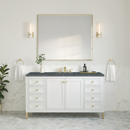 James Martin Vanities Chicago 60" Glossy White Single Vanity With 3 cm Parisien Bleu Silestone Top