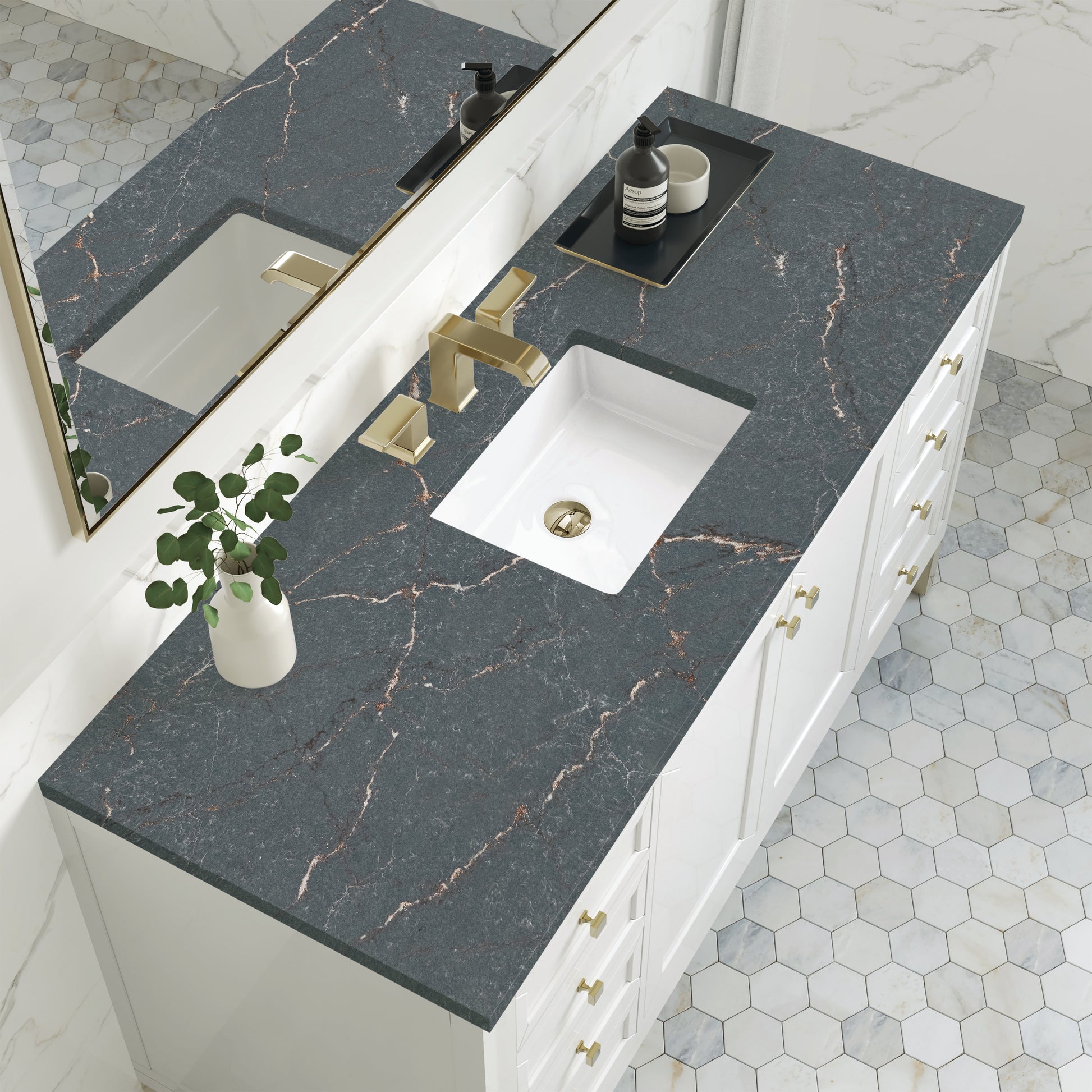 James Martin Vanities Chicago 60" Glossy White Single Vanity With 3 cm Parisien Bleu Silestone Top