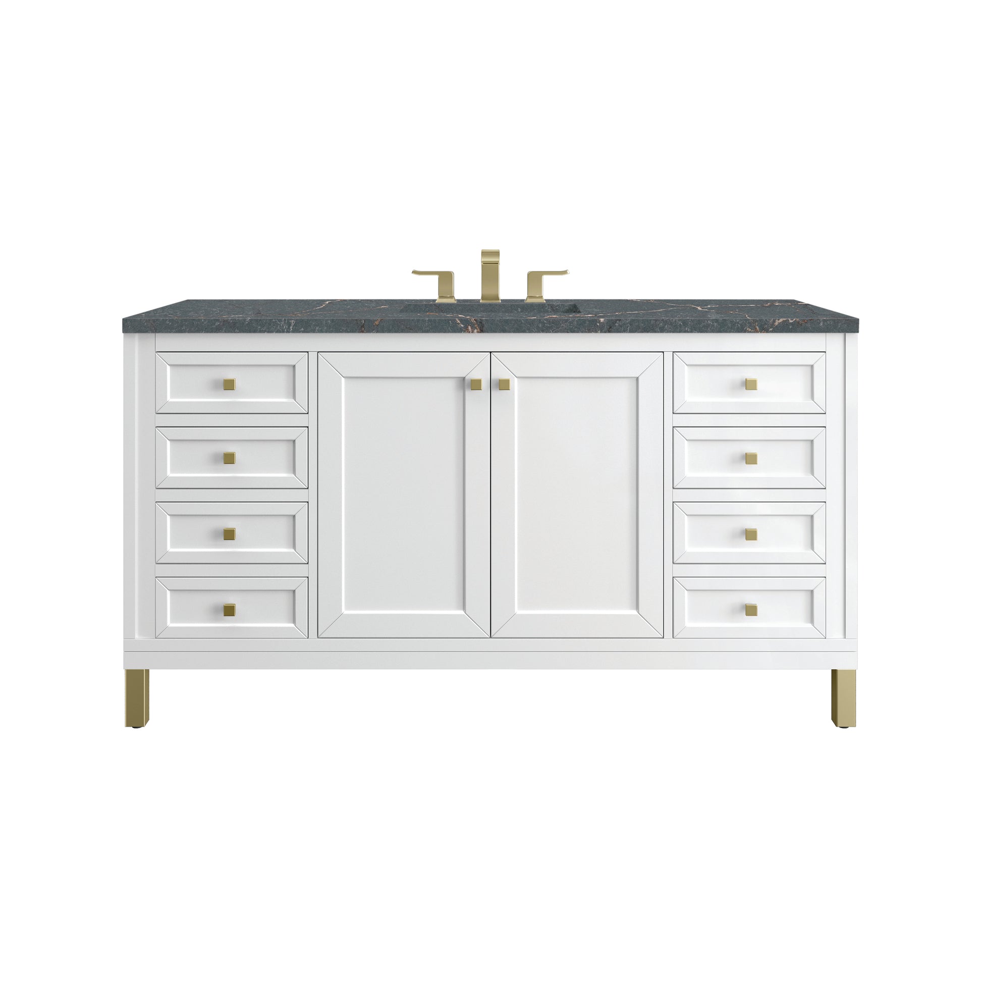 James Martin Vanities Chicago 60" Glossy White Single Vanity With 3 cm Parisien Bleu Silestone Top