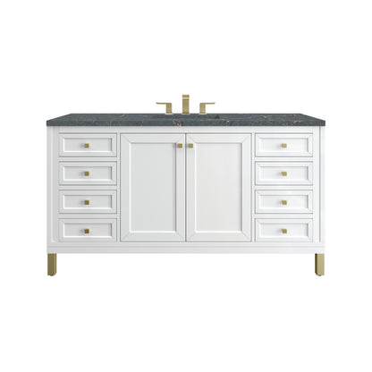 James Martin Vanities Chicago 60" Glossy White Single Vanity With 3 cm Parisien Bleu Silestone Top