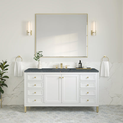 James Martin Vanities Chicago 60" Glossy White Single Vanity With 3 cm Parisien Bleu Top