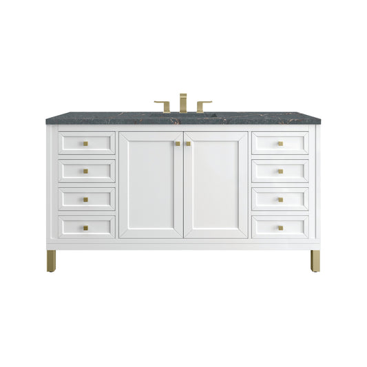 James Martin Vanities Chicago 60" Glossy White Single Vanity With 3 cm Parisien Bleu Top