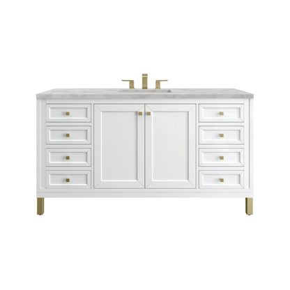 James Martin Vanities Chicago 60" Glossy White Single Vanity With 3 cm Victorian Silver Top