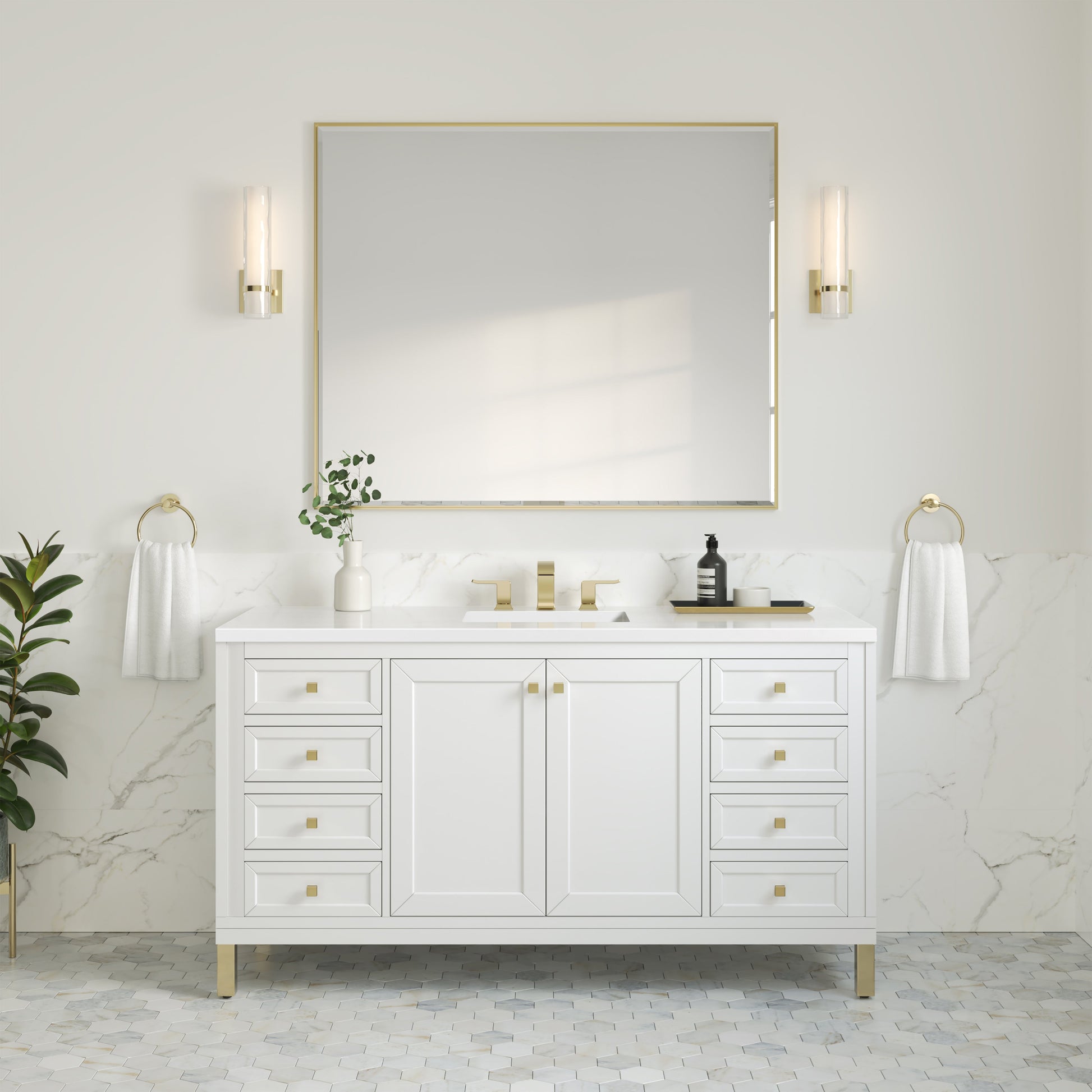 James Martin Vanities Chicago 60" Glossy White Single Vanity With 3 cm White Zeus Top