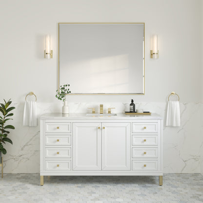 James Martin Vanities Chicago 60" Glossy White Single Vanity With 3cm Arctic Fall Solid Surface Top