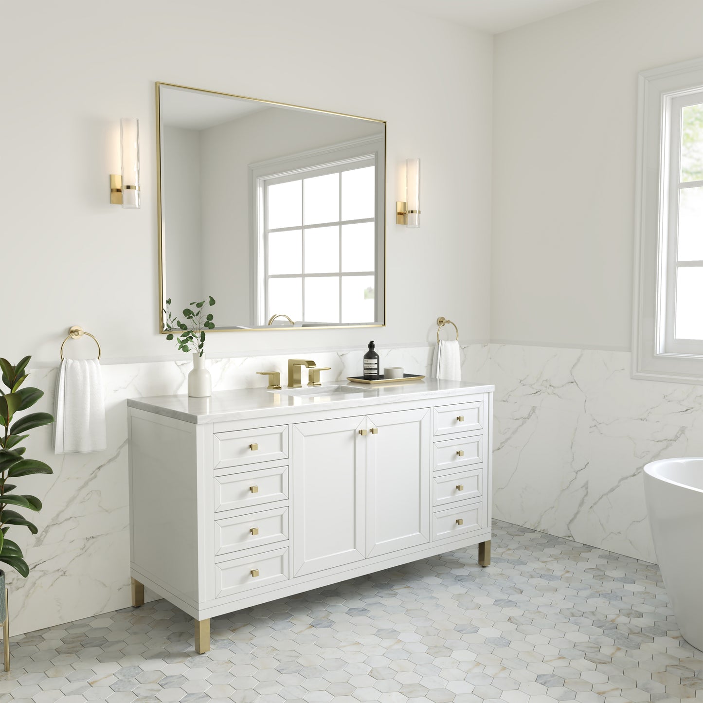 James Martin Vanities Chicago 60" Glossy White Single Vanity With 3cm Arctic Fall Solid Surface Top