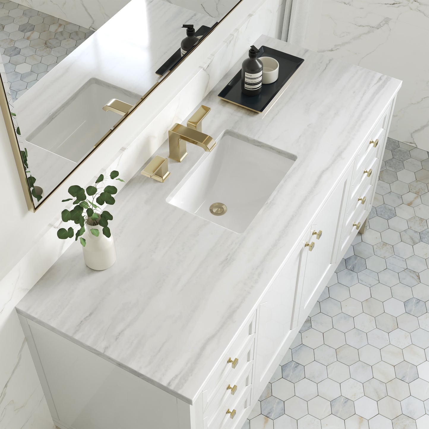 James Martin Vanities Chicago 60" Glossy White Single Vanity With 3cm Arctic Fall Solid Surface Top