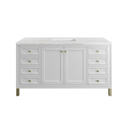 James Martin Vanities Chicago 60" Glossy White Single Vanity With 3cm Arctic Fall Solid Surface Top