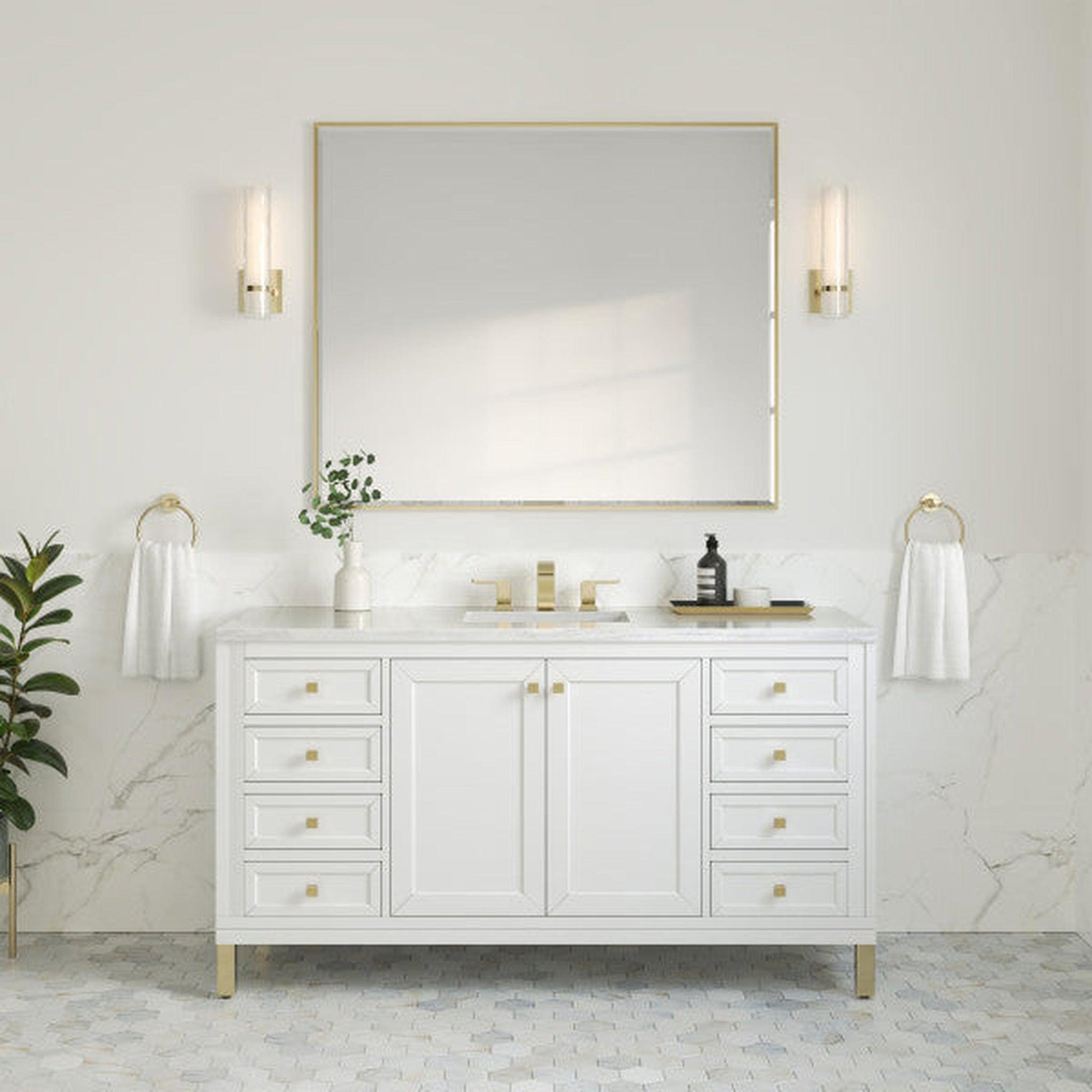 James Martin Vanities Chicago 60" Glossy White Single Vanity With 3cm Arctic Fall Top