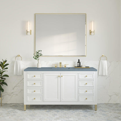 James Martin Vanities Chicago 60" Glossy White Single Vanity With 3cm Cala Blue Top