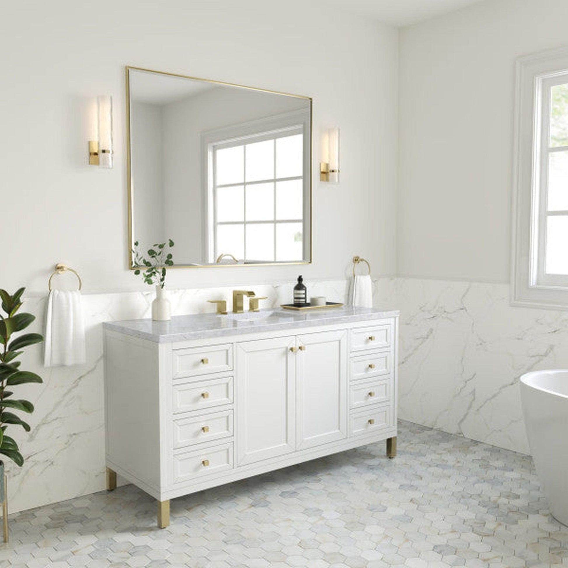 James Martin Vanities Chicago 60" Glossy White Single Vanity With 3cm Carrara Marble Top