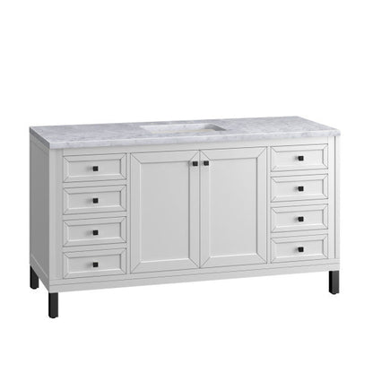 James Martin Vanities Chicago 60" Glossy White Single Vanity With 3cm Carrara Marble Top