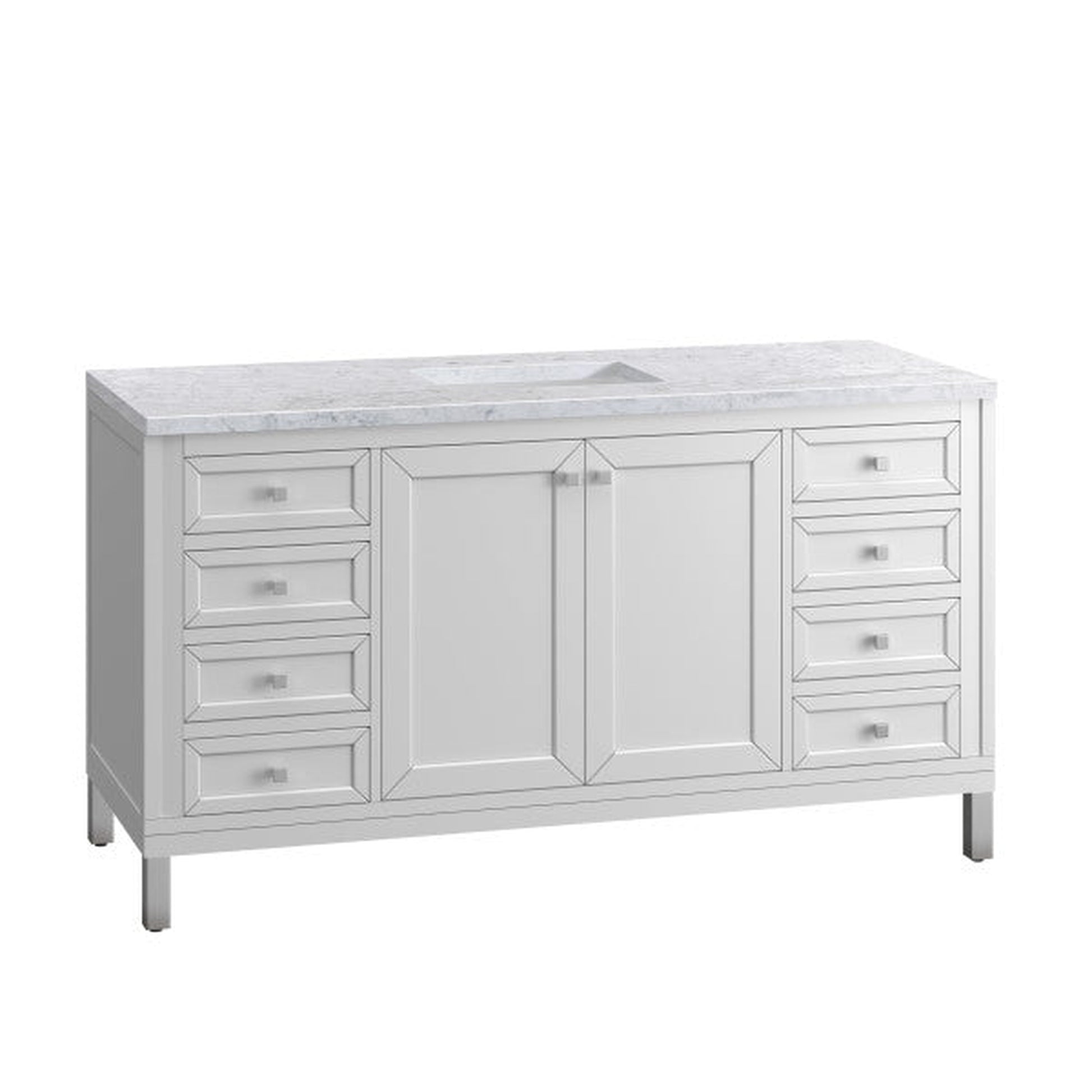 James Martin Vanities Chicago 60" Glossy White Single Vanity With 3cm Carrara Marble Top