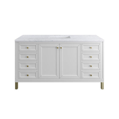 James Martin Vanities Chicago 60" Glossy White Single Vanity With 3cm Carrara Marble Top