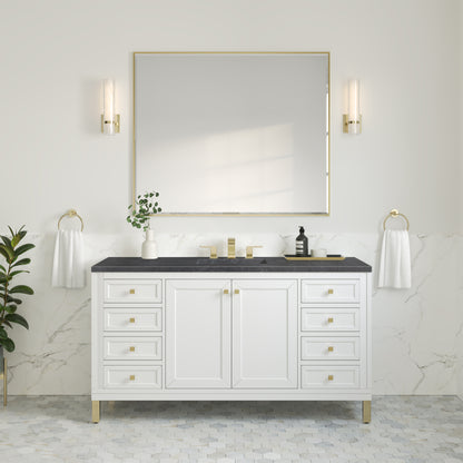 James Martin Vanities Chicago 60" Glossy White Single Vanity With 3cm Charcoal Soapstone Silestone Top