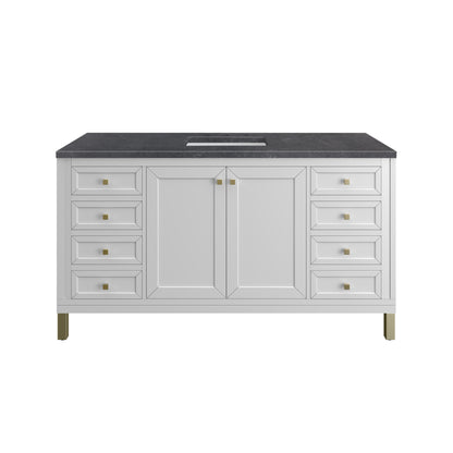 James Martin Vanities Chicago 60" Glossy White Single Vanity With 3cm Charcoal Soapstone Silestone Top
