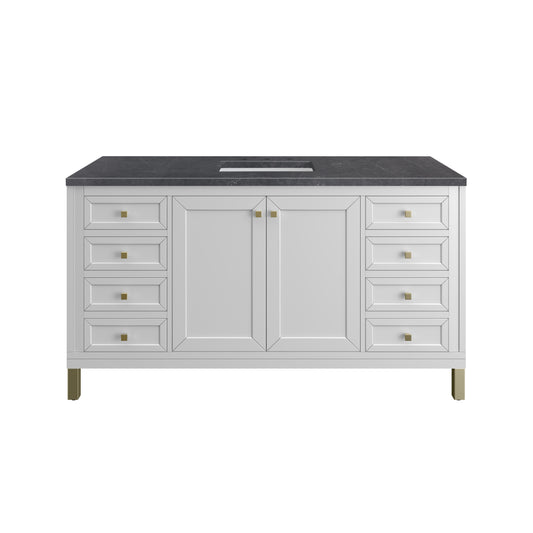 James Martin Vanities Chicago 60" Glossy White Single Vanity With 3cm Charcoal Soapstone Silestone Top