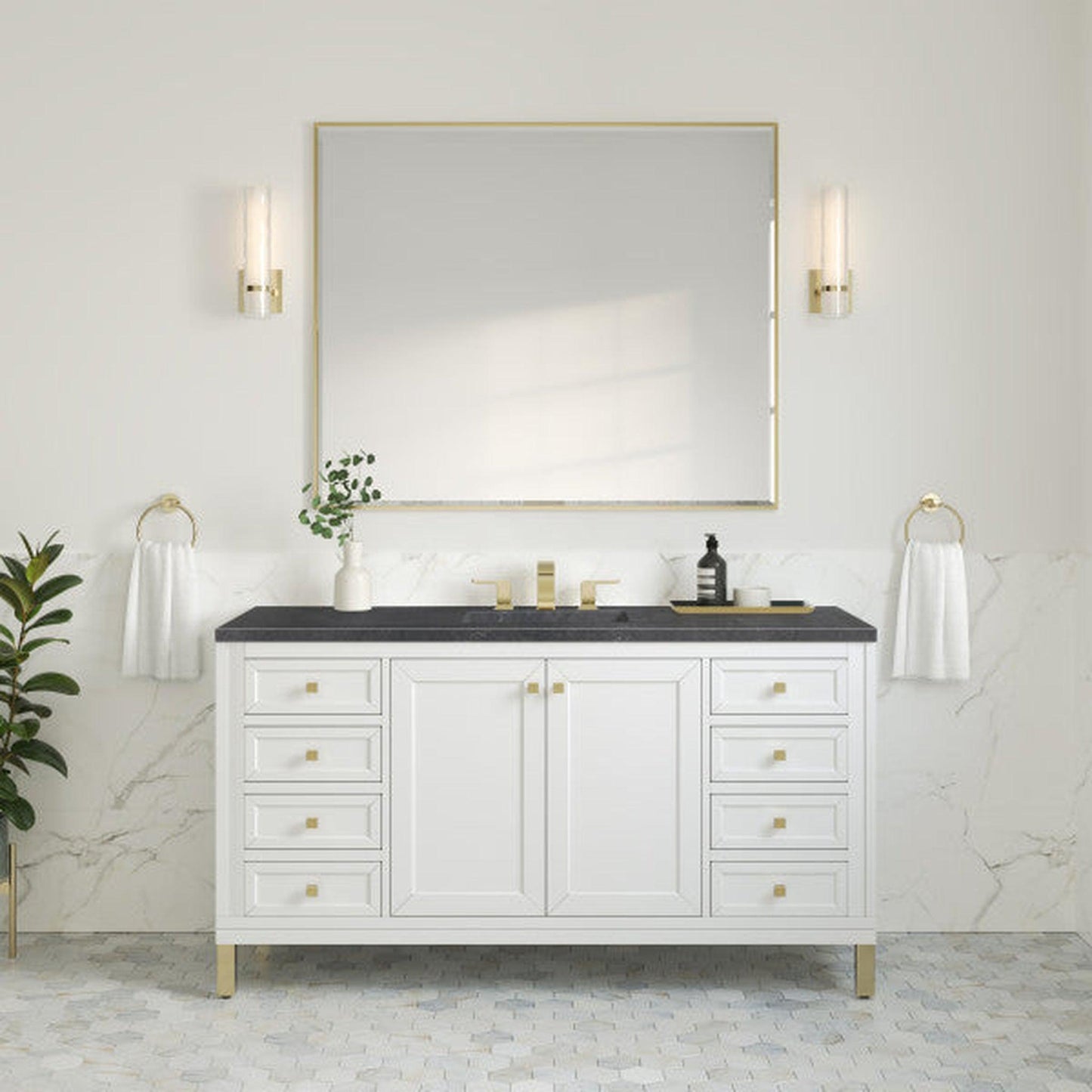 James Martin Vanities Chicago 60" Glossy White Single Vanity With 3cm Charcoal Soapstone Top