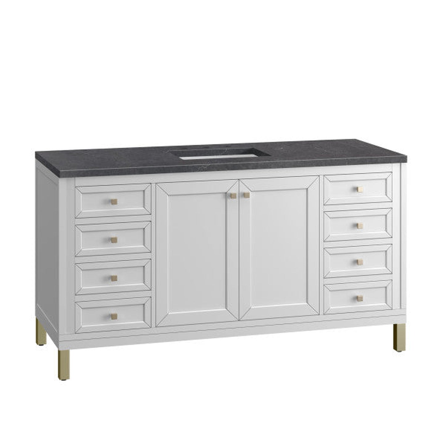 James Martin Vanities Chicago 60" Glossy White Single Vanity With 3cm Charcoal Soapstone Top