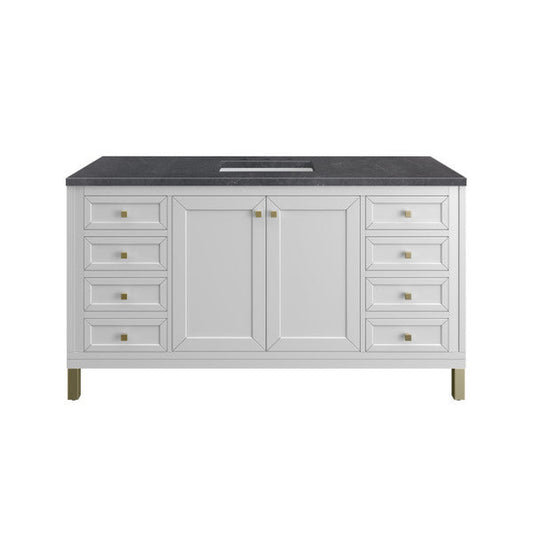 James Martin Vanities Chicago 60" Glossy White Single Vanity With 3cm Charcoal Soapstone Top