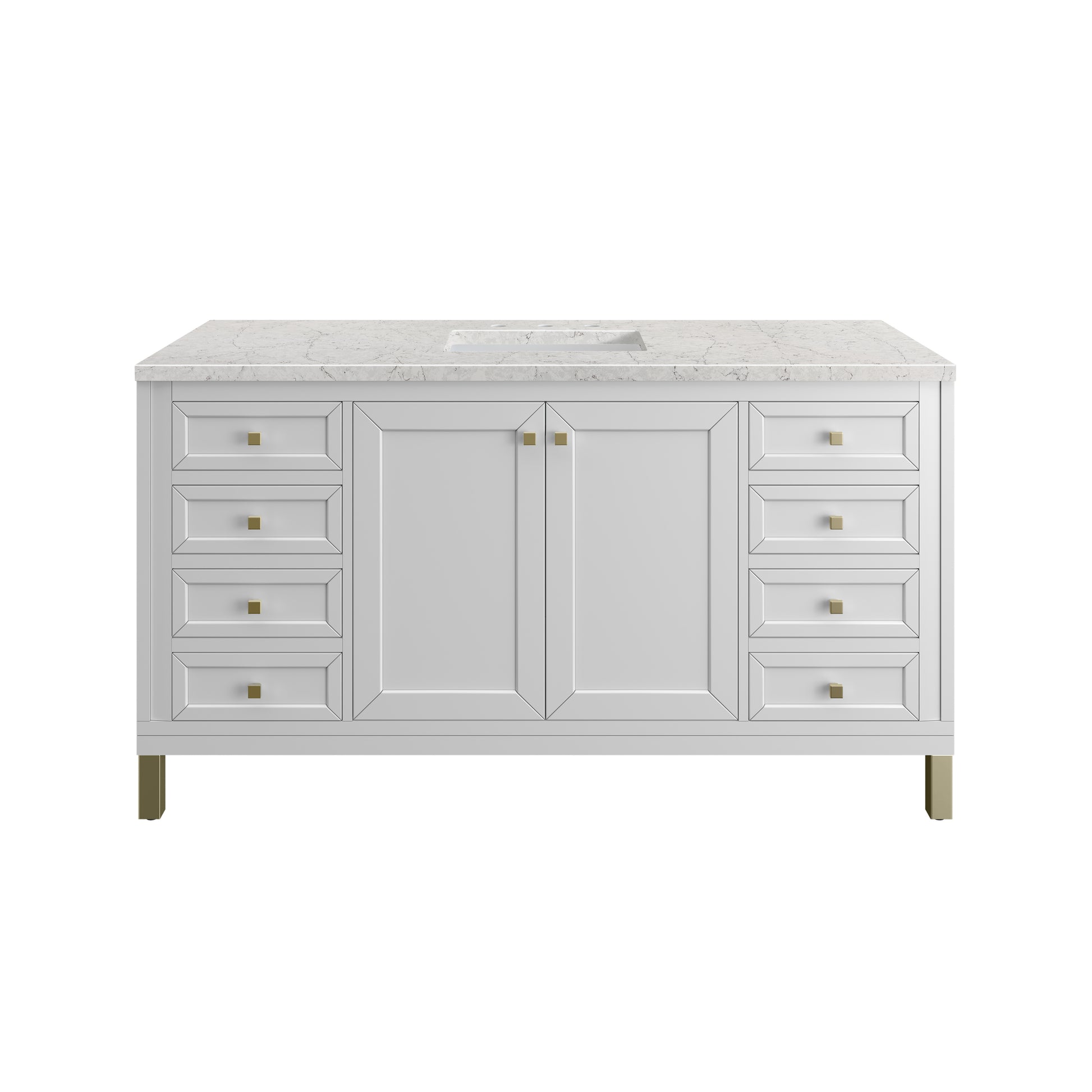 James Martin Vanities Chicago 60" Glossy White Single Vanity With 3cm Eternal Jasmine Pearl Silestone Top With FreePower Wireless Charger