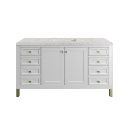 James Martin Vanities Chicago 60" Glossy White Single Vanity With 3cm Eternal Jasmine Pearl Silestone Top With FreePower Wireless Charger