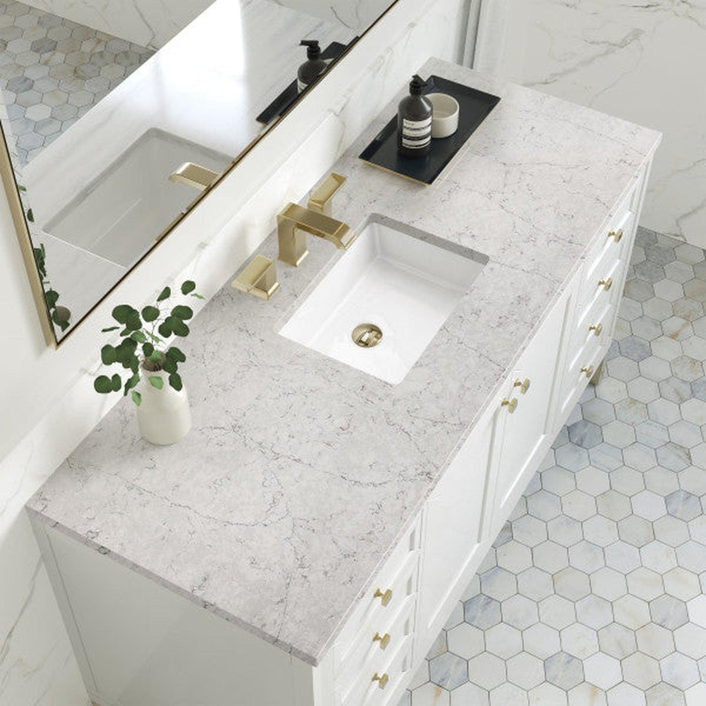 James Martin Vanities Chicago 60" Glossy White Single Vanity With 3cm Eternal Jasmine Pearl Top