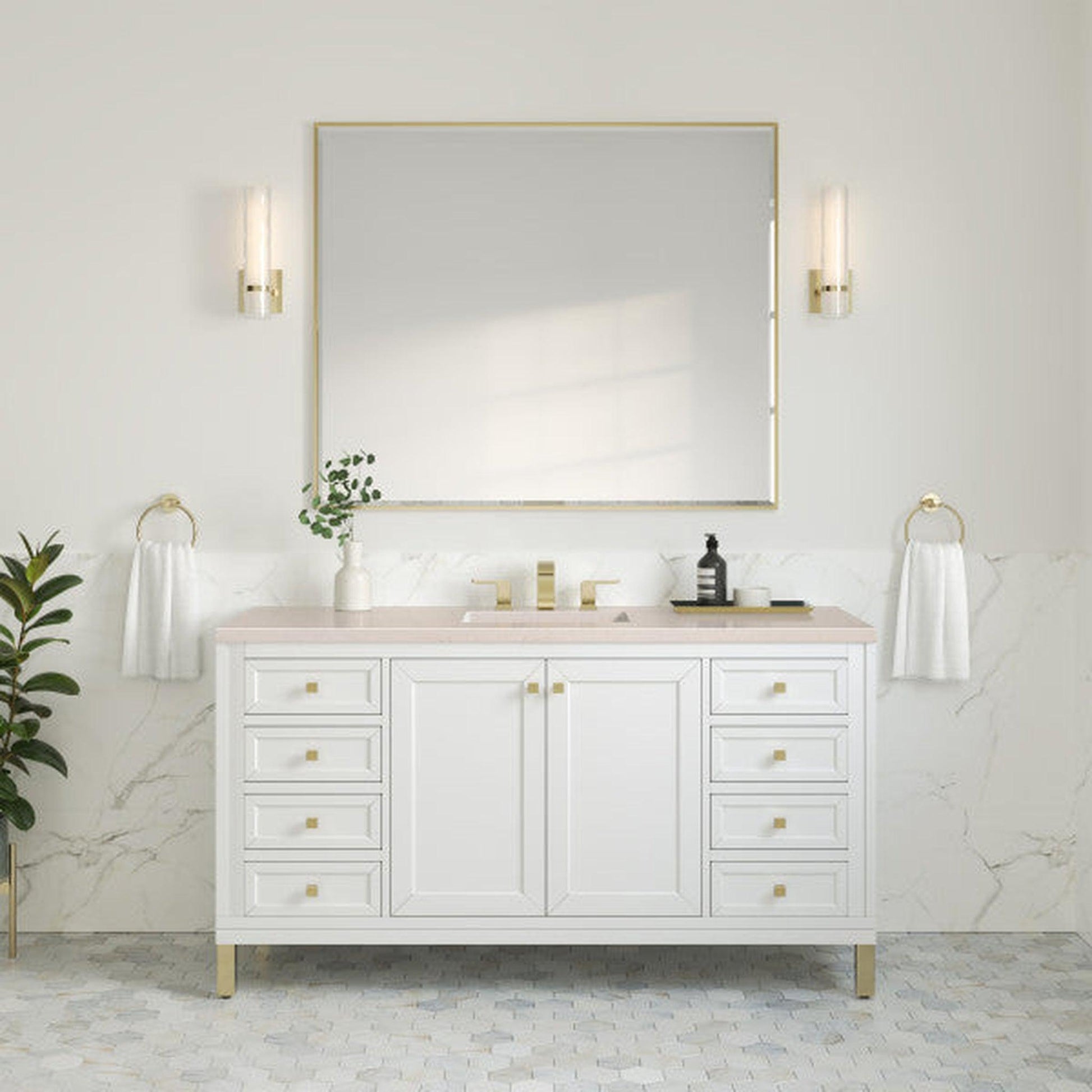 James Martin Vanities Chicago 60" Glossy White Single Vanity With 3cm Eternal Marfil Top