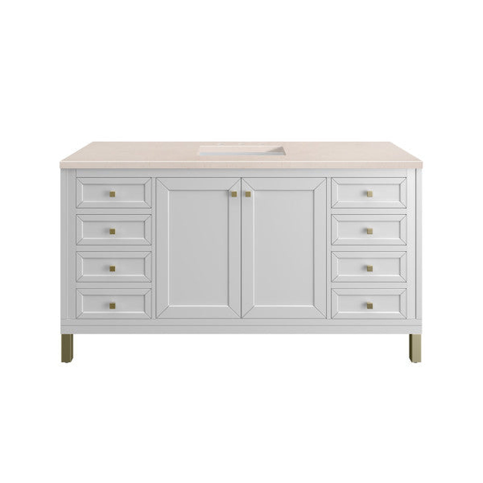 James Martin Vanities Chicago 60" Glossy White Single Vanity With 3cm Eternal Marfil Top