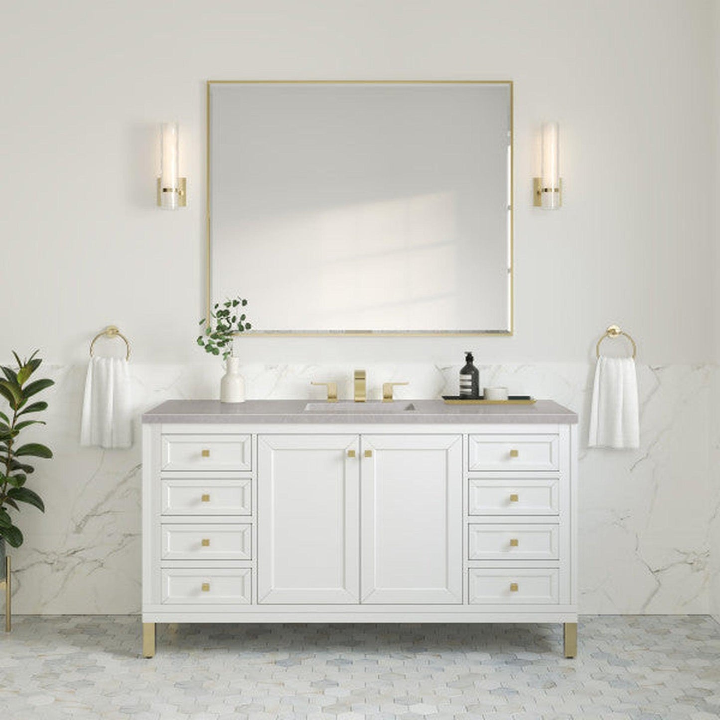 James Martin Vanities Chicago 60" Glossy White Single Vanity With 3cm Eternal Serena Top