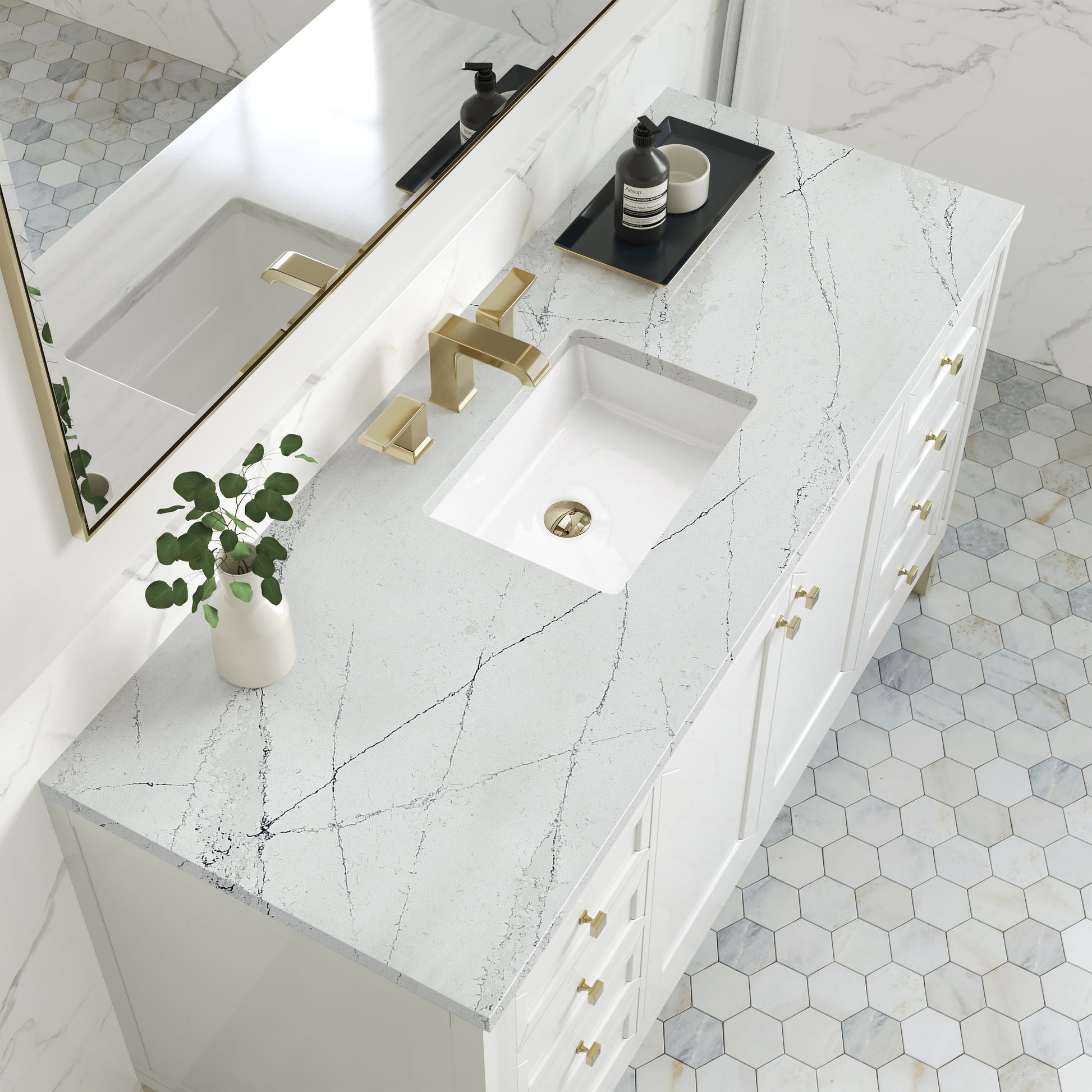 James Martin Vanities Chicago 60" Glossy White Single Vanity With 3cm Ethereal Noctis Silestone Top