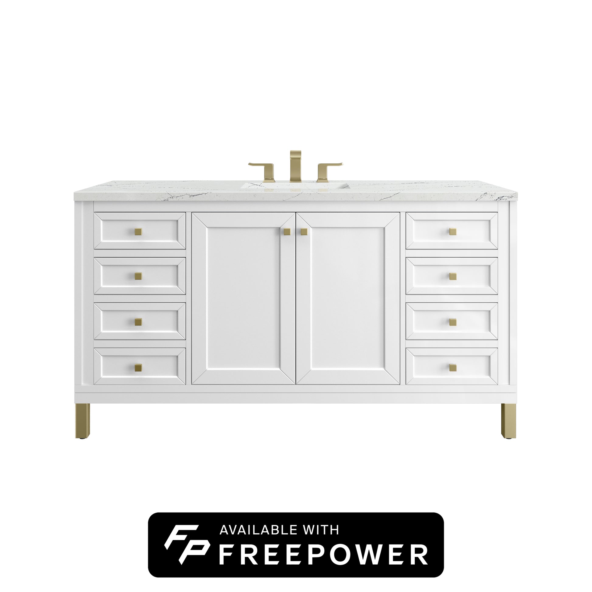 James Martin Vanities Chicago 60" Glossy White Single Vanity With 3cm Ethereal Noctis Silestone Top With FreePower Wireless Charger
