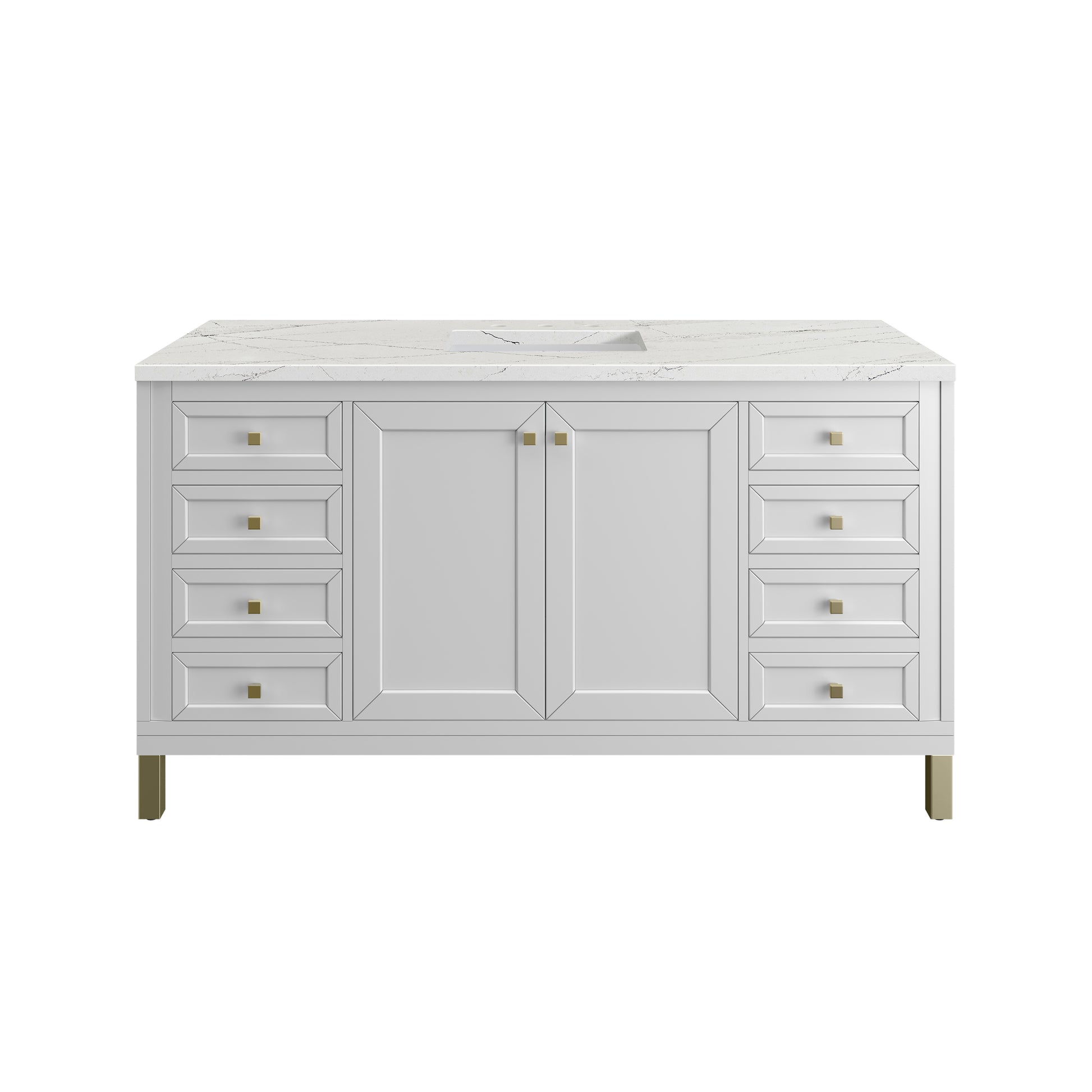 James Martin Vanities Chicago 60" Glossy White Single Vanity With 3cm Ethereal Noctis Silestone Top With FreePower Wireless Charger
