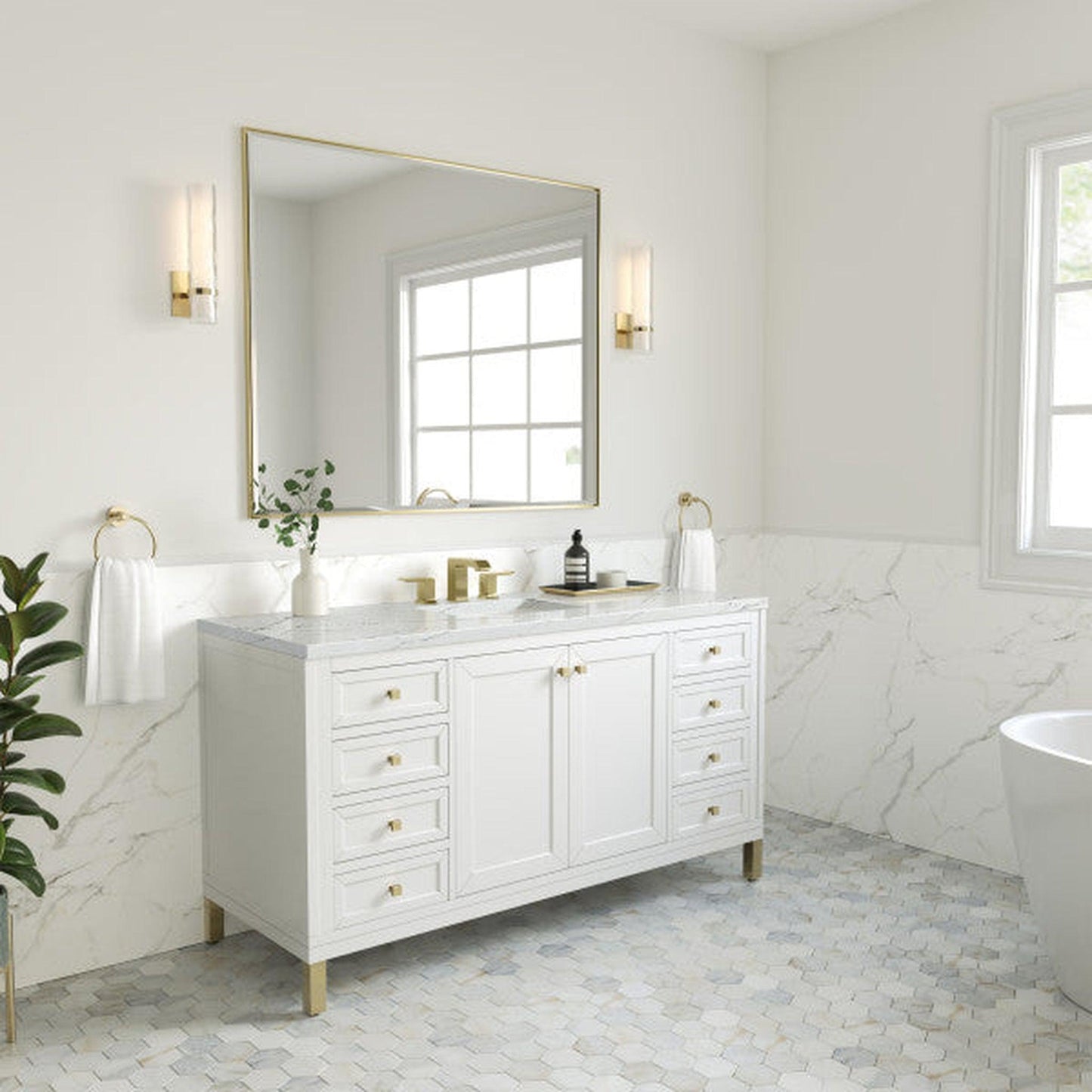 James Martin Vanities Chicago 60" Glossy White Single Vanity With 3cm Ethereal Noctis Top