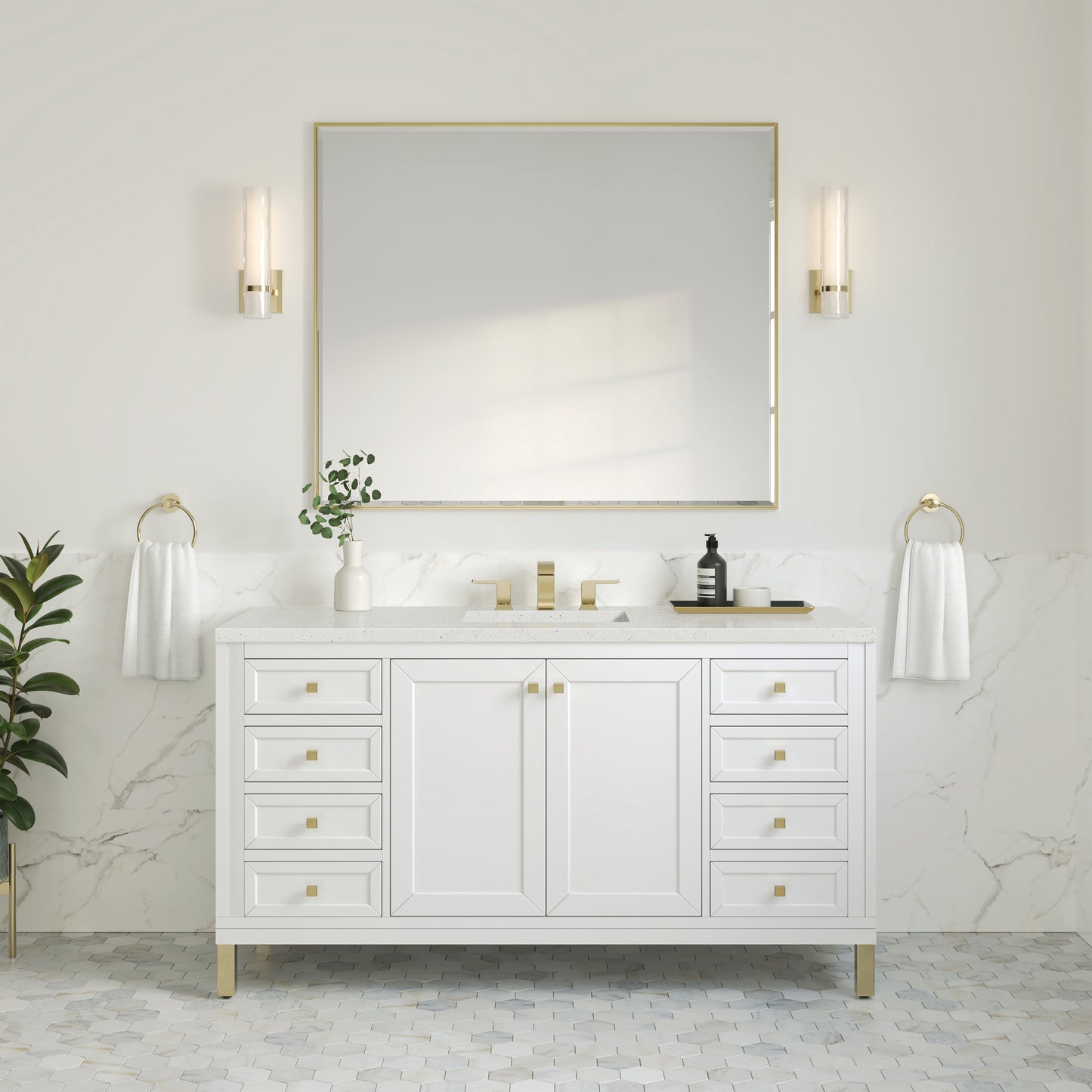 James Martin Vanities Chicago 60" Glossy White Single Vanity With 3cm Lime Delight Silestone Top