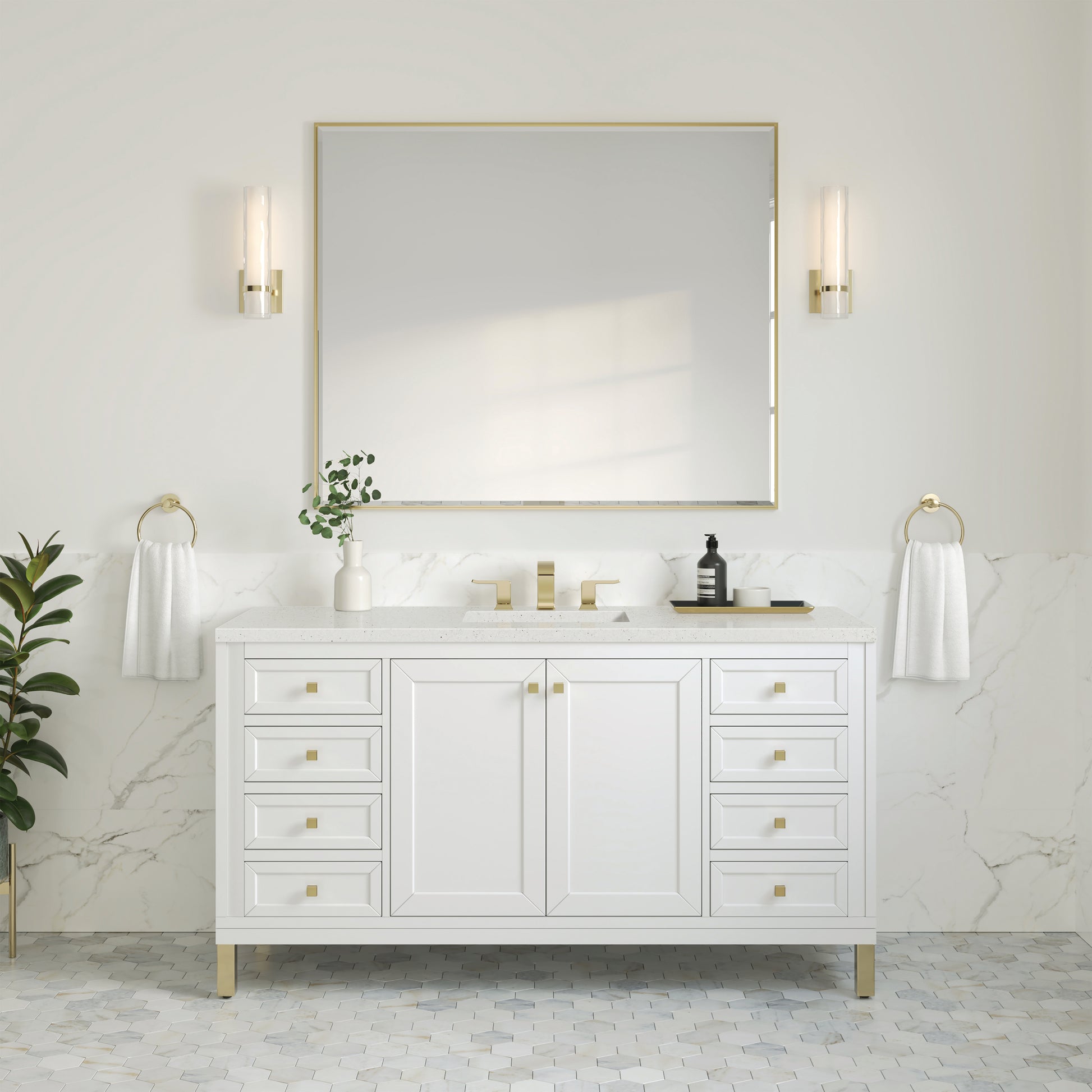 James Martin Vanities Chicago 60" Glossy White Single Vanity With 3cm Lime Delight Silestone Top