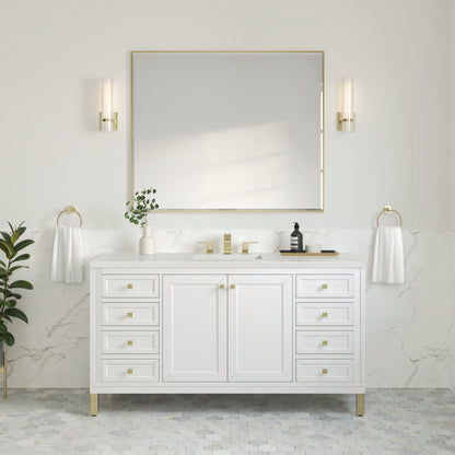 James Martin Vanities Chicago 60" Glossy White Single Vanity With 3cm Lime Delight Silestone Top