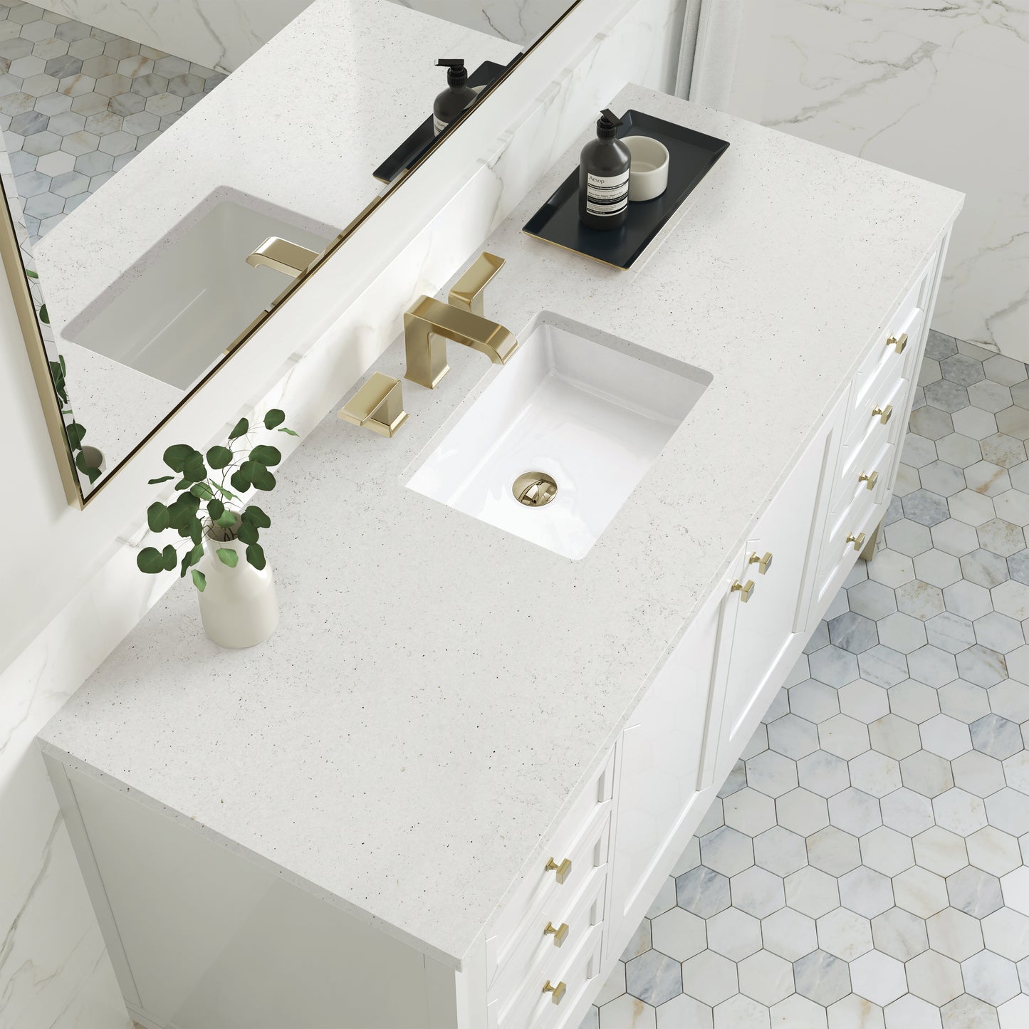 James Martin Vanities Chicago 60" Glossy White Single Vanity With 3cm Lime Delight Silestone Top
