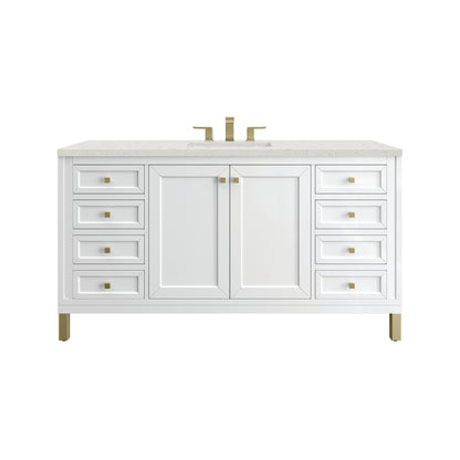 James Martin Vanities Chicago 60" Glossy White Single Vanity With 3cm Lime Delight Silestone Top