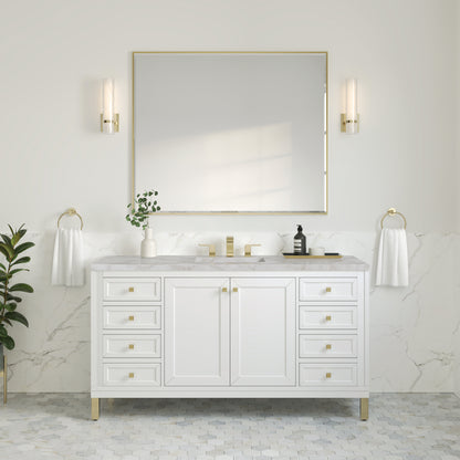 James Martin Vanities Chicago 60" Glossy White Single Vanity With 3cm Victorian Silver Silestone Top